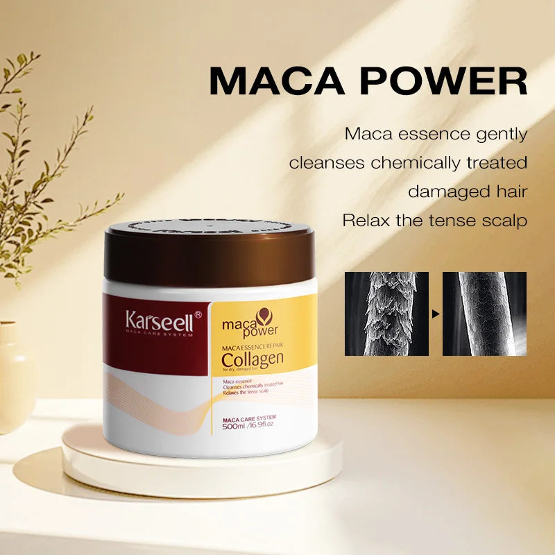 Karseell traitement capillaire au collagène réparation profonde conditionnement huile d'argan masque capillaire Essence pour cheveux secs et endommagés 100 ml/500 ml