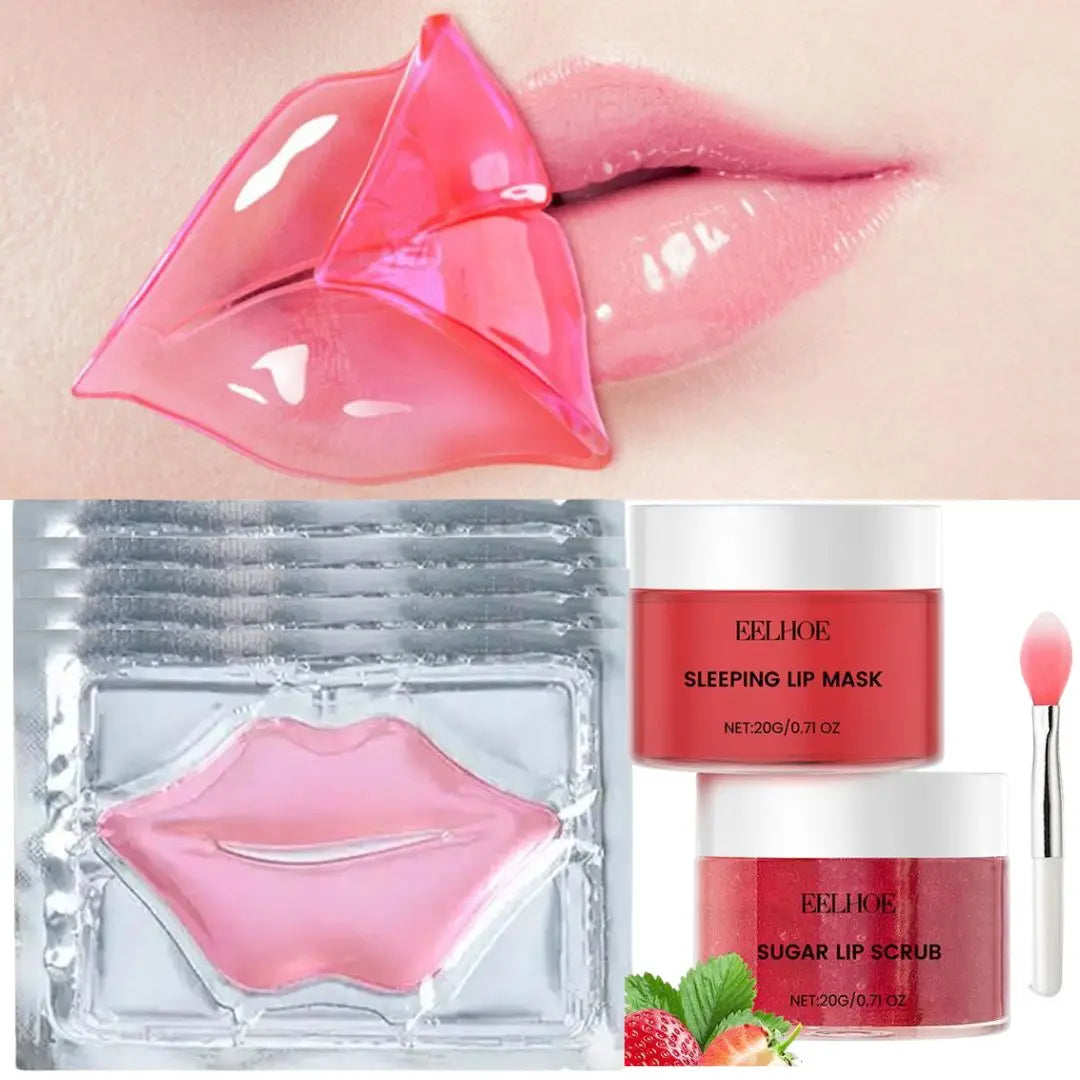 Masque à lèvres au collagène, masque de sommeil aux fraises, baume hydratant, patchs nourrissants pour les lèvres, tampons en Gel, crème de soin pour la peau