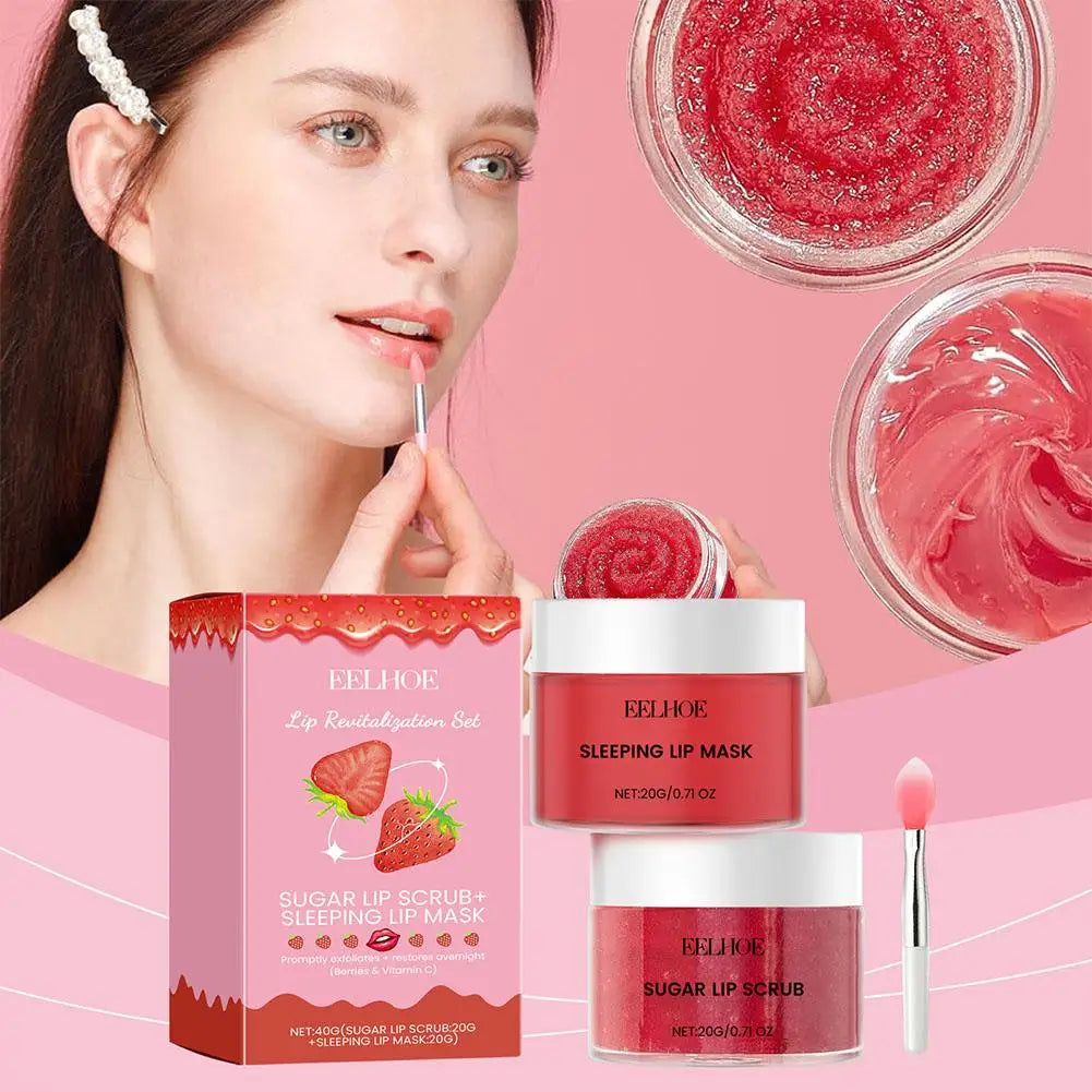 Masque à lèvres au collagène, masque de sommeil aux fraises, baume hydratant, patchs nourrissants pour les lèvres, tampons en Gel, crème de soin pour la peau