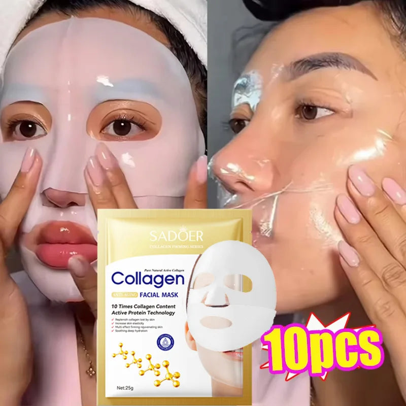 Masque Facial Anti-rides au collagène, 10 pièces, Anti-vieillissement, estompe les ridules, peau ferme, hydratant, éclaircissant, soins de la peau, cosmétiques coréens