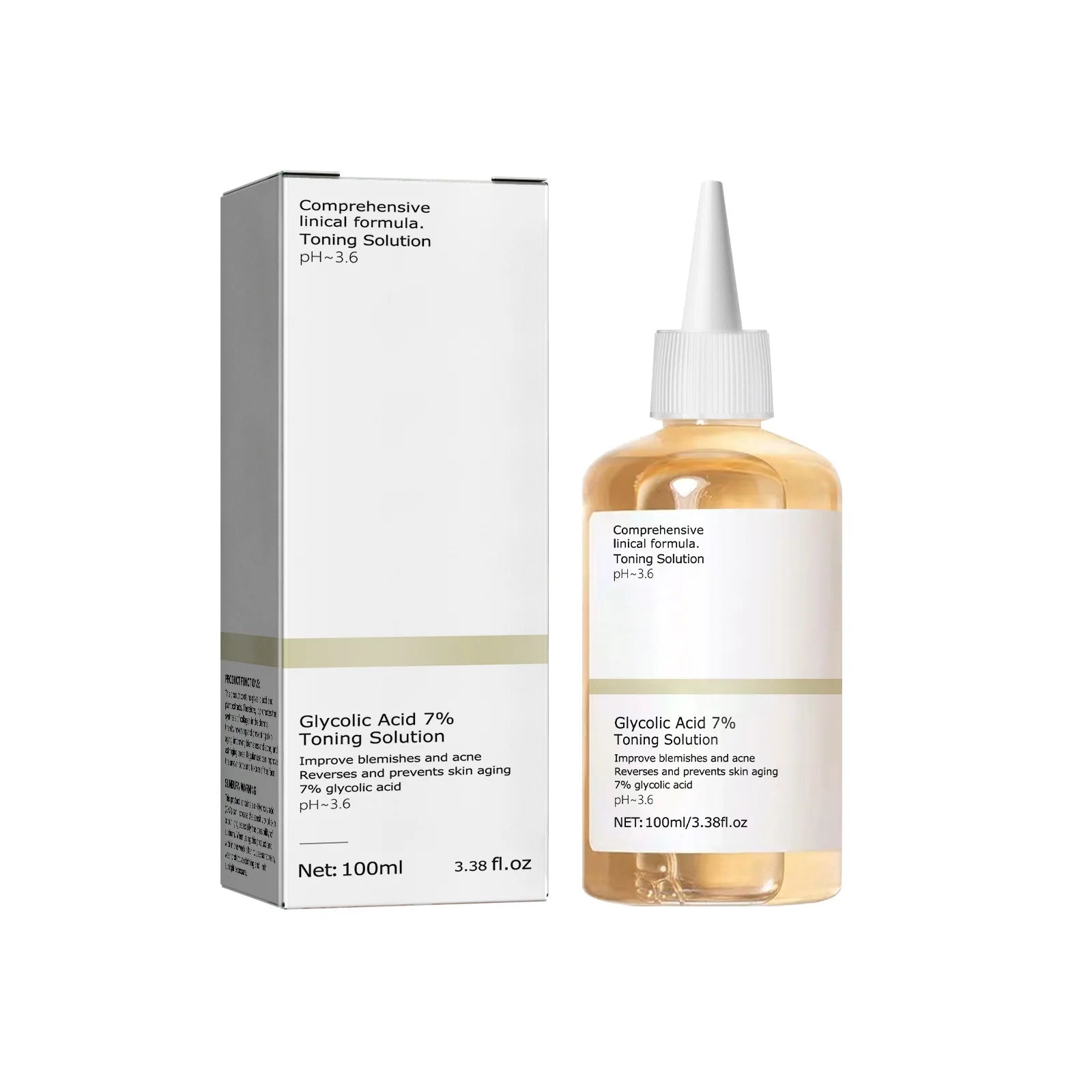 Solution tonifiante à l'acide glycolique 7%, 100ml, pour éliminer l'acné et hydrater la peau, Lotion rajeunissante