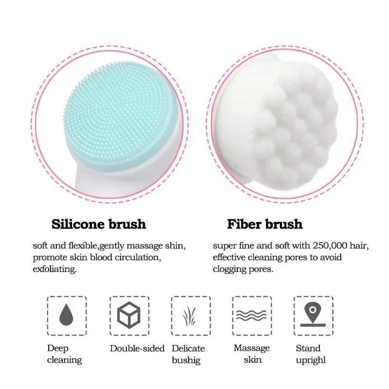 3D double silicone brosse de nettoyage du visage massage manuel brosse faciale poils doux exfoliator double face brosse de lavage du visage