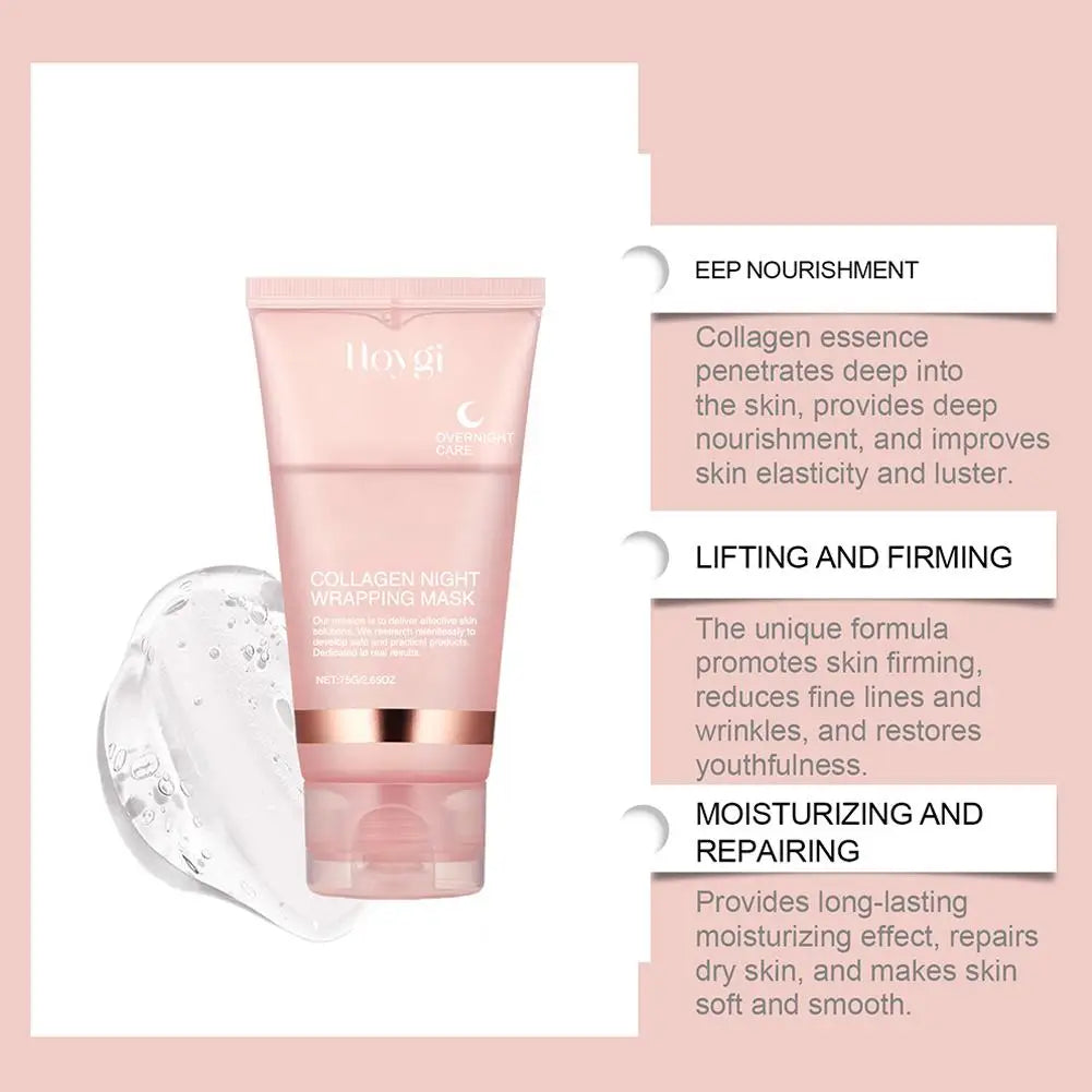 Masque facial décollable au collagène pour la nuit, masque d'emballage de nuit au collagène coréen, hydrate en profondeur, masque de soins de nuit, crème 75ml