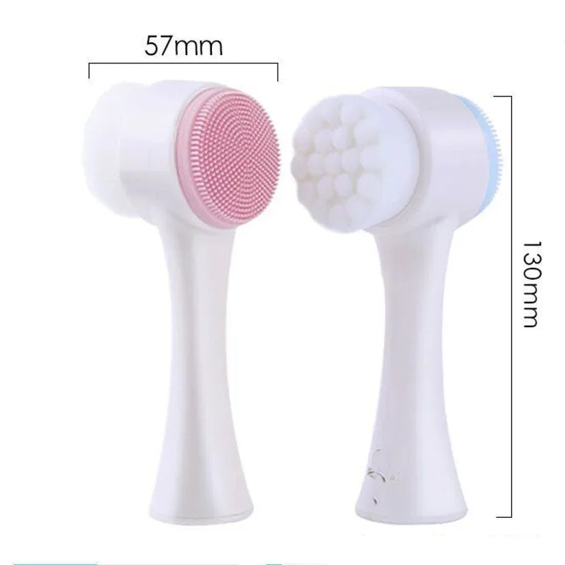 3D double silicone brosse de nettoyage du visage massage manuel brosse faciale poils doux exfoliator double face brosse de lavage du visage