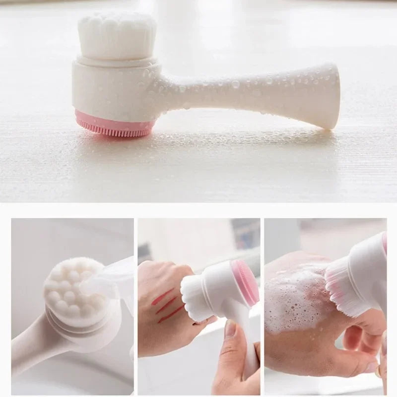 3D double silicone brosse de nettoyage du visage massage manuel brosse faciale poils doux exfoliator double face brosse de lavage du visage