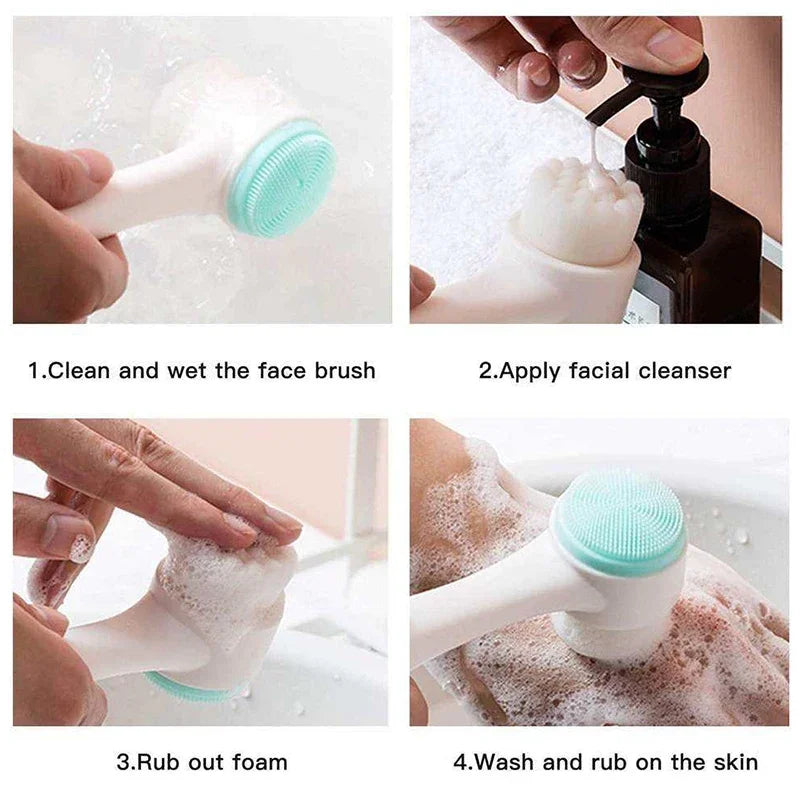 3D double silicone brosse de nettoyage du visage massage manuel brosse faciale poils doux exfoliator double face brosse de lavage du visage